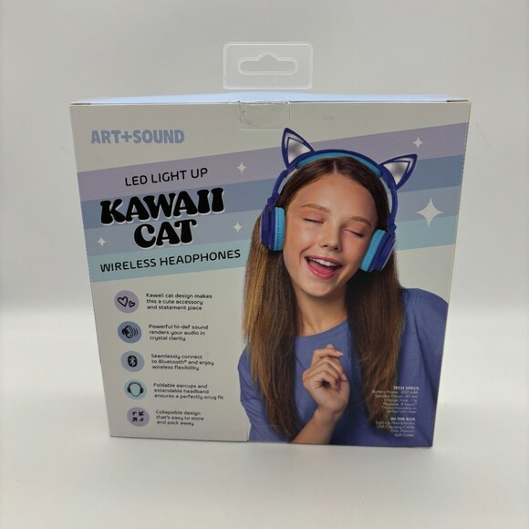 ART+SOUND Kids LED Light Up Kawaii Cat Bluetooth Wireless Headphones NEW - Picture 2 of 5